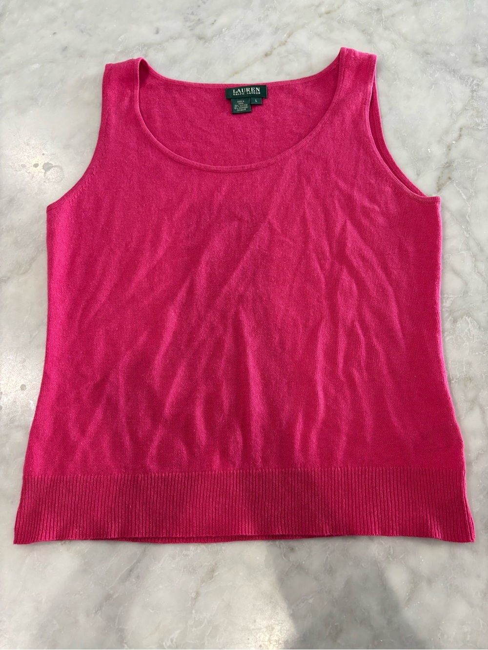 Lauren Ralph Lauren Silk & Cashmere Hot Pink Scoop Neck Tank